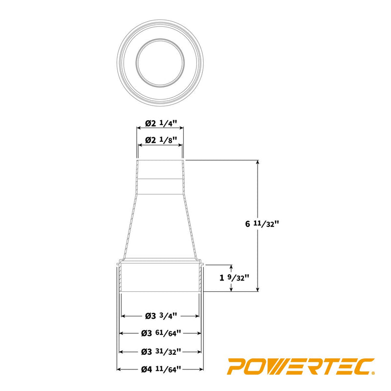 POWERTEC 70147 Tapered Adapter, 4-Inch to 2-1/4-Inch - NewNest Australia