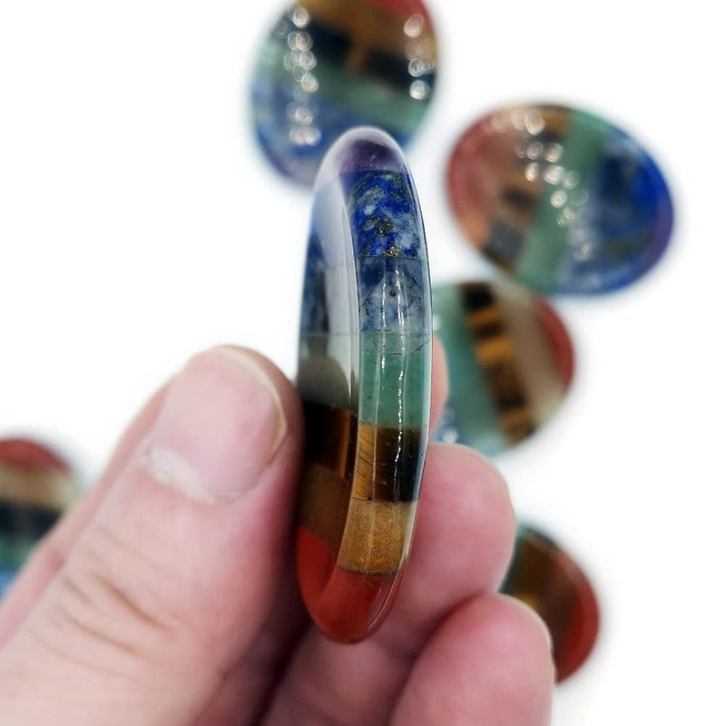 SHARKOOO Thumb Worry Stone for Anxiety, 7 Chakra Crystals Healing Stones, Oval Chakra Worry Stone, Meditation Crystal - NewNest Australia