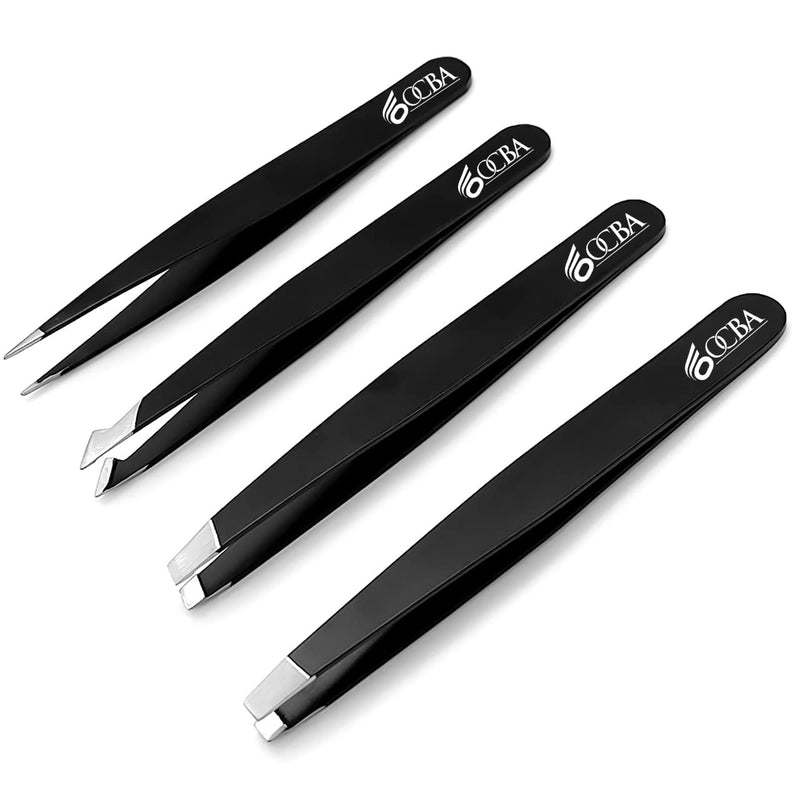 Ocba 4-Piece Tweezers Set Precision Tweezers Set Made Of Stainless Steel, Perfect Precision For Eyebrow Plucking, Facial Hair Removal, High-Quality Tweezers For Women And Men - NewNest Australia