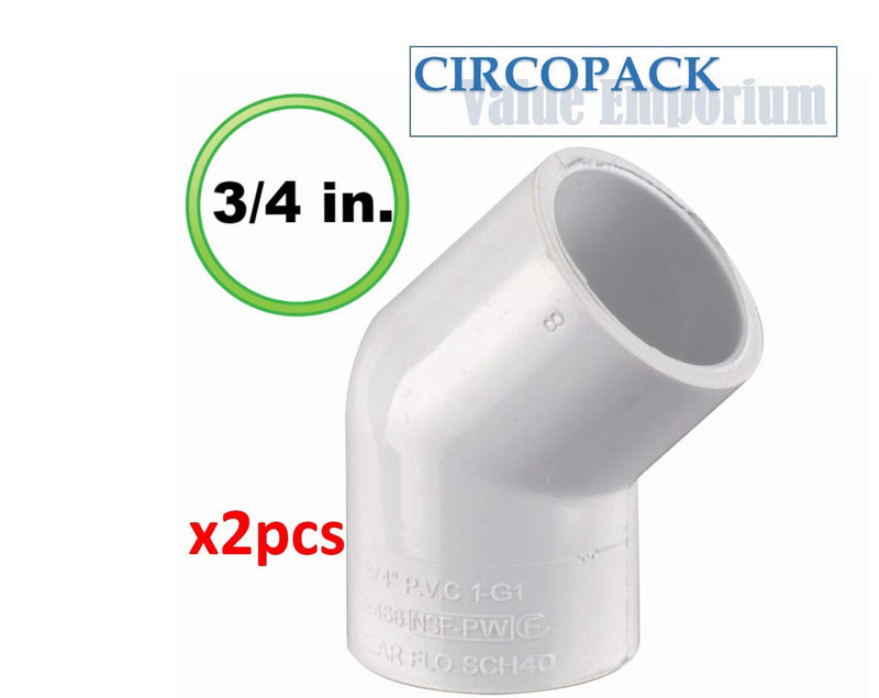 CIRCOPACK 45 Degree PVC Fittings for Schedule 40 Standard PVC Pipes, Utility Grade (3/4 inch) (2 Pieces) 3/4 inch - NewNest Australia
