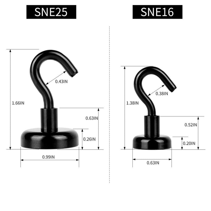 NewNest Australia - MHDMAG Black Magnetic Hooks, Refrigerator Magnets with Neodymium Rare Earth for Hanging, Holder, Keys. Storage, Door, Office, BBQ, Cruise Ship Accessories, 18lbs, Pack of 12. E16 