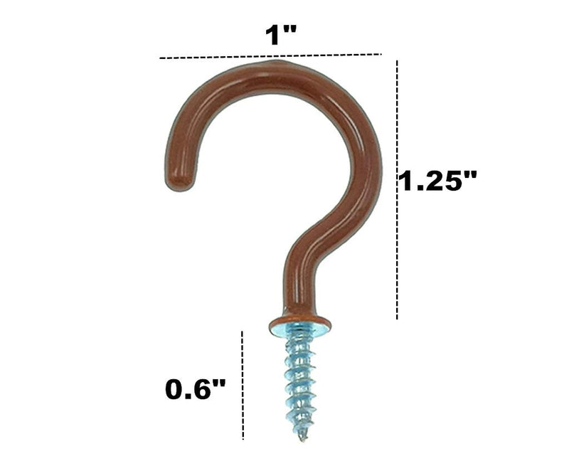 NewNest Australia - Kinteshun Cup Ceiling Hooks,Medium Size Vinyl Coated Screw-in Open Hooks Hangers(50pcs,1.25 inches,Brown) 1-1/4" (Brown,50pcs) 