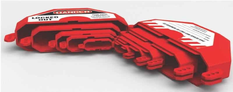 Accuform Signs KDD470 STOPOUT Gate Valve Lockout, Fits Valve Handle Diameter 1" to 2-1/2", Hinged Plastic Clamshell Housing, Red 1" - 2.5" - NewNest Australia