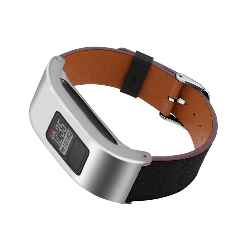 DuiGong Leather Strap Compatible for Garmin vivofit 3 Replacement Band with Silver Stainless Steel Protector Case, S/M & M/L (Brown) Silver case with Brown band - NewNest Australia