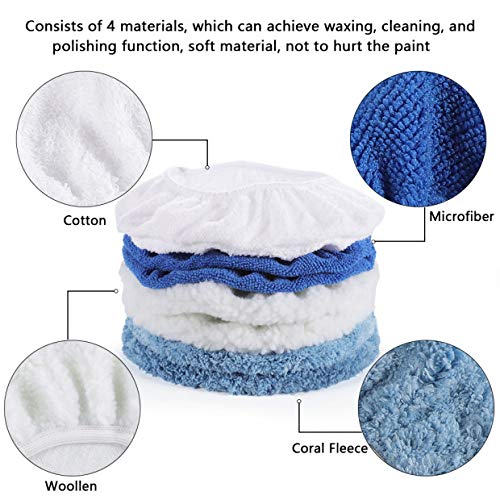 AUTDER 9 Inch & 10 Inch Car Polisher Pad Bonnet, Waxers Bonnet Set, Woollen+Cotton+Microfiber+Coral Fleece, 2 Pcs for Each, Pack of 8 Pcs 9-10 Inches - NewNest Australia