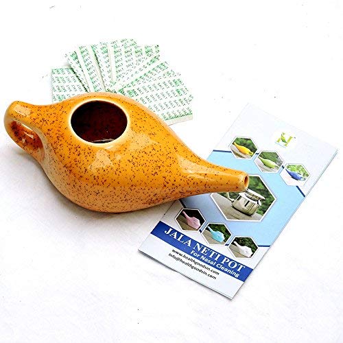 Ceramic Neti Pot for Nasal Cleansing Freckle Pattern | Neti Pot with 10 Sachets of Neti Salt + Instructions Leaflet | Natural Treatment for Sinus, Infection and Congestion (Orange) - NewNest Australia