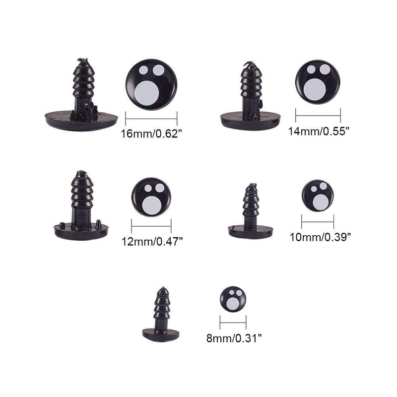PH PandaHall Resin Safety Eyes, 100pcs 5 Size Craft Eyes Black Stuffed Crochet Eyes Kawaii Eyes with 10pcs Washers for Teddy Bear, Amigurumi Craft, Puppet, Plush Animal Making (8/ 10/ 12/ 14/ 16mm) 5 Size Resin Eyes - 100 Sets - NewNest Australia