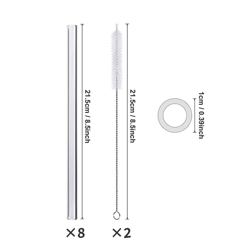 LessMo 8 Pcs 21.5cm Reusable Glass Straws-LFGB Certified Transparent Glass Straws with 2 Cleaning Brushes, Explosion-Proof, Environmentally Friendly, BPA-Free, for Cocktails Straight - NewNest Australia