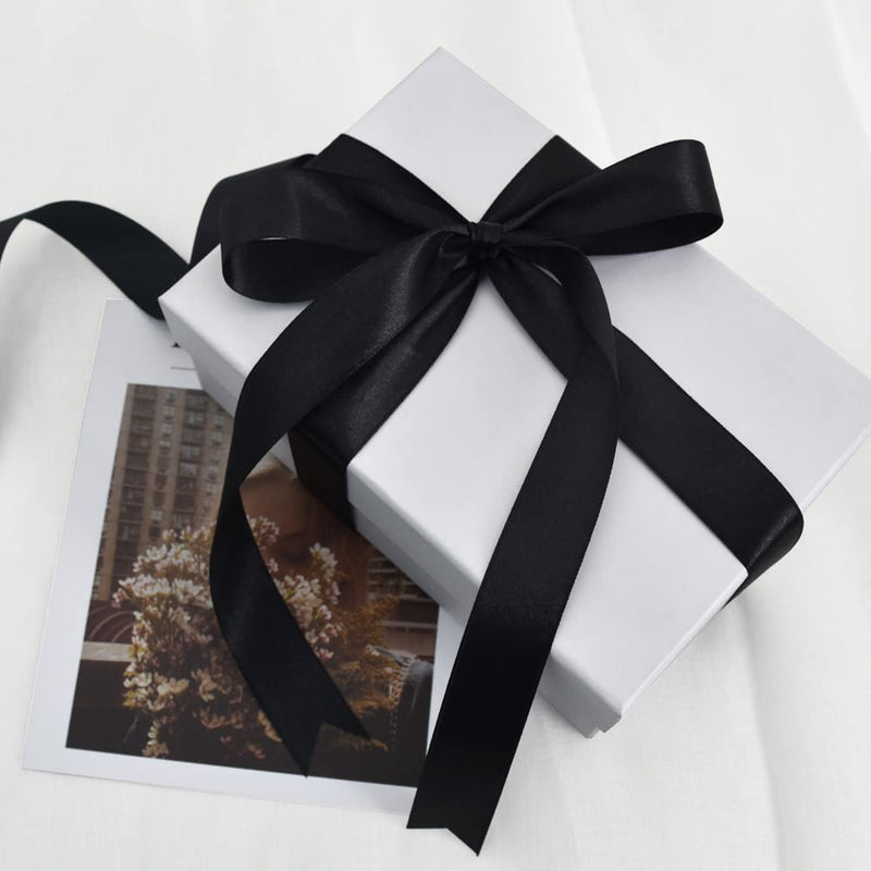 TONIFUL 1 Inch x 100yds Black Satin Ribbon Wide Solid Fabric Ribbons Roll for Valentine's Day Gift Wrapping Invitation Floral Bouquets Hair Crafts Sewing Wedding New Year Eve Party Decoration - NewNest Australia