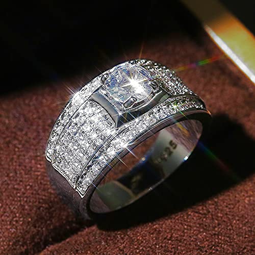 Square Cut Simulation 5A Moissanite Engagement Ring 925 Sterling Silver CZ Ring Men's Ring Fashion Domineering Business Men's Wedding Ring Inlaid Zircon Ring CZC012 (9) 9 - NewNest Australia