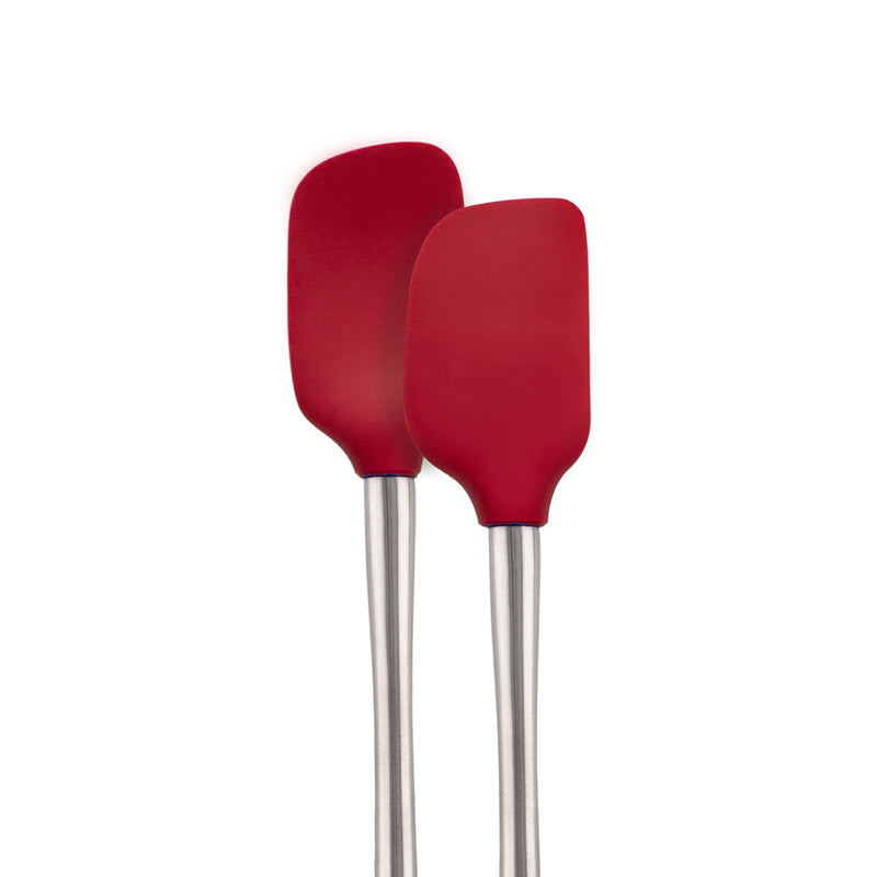 Tovolo Flex-Core Stainless Steel Handled Mini Spatula & Spoonula Set, Kitchen Utensil Set of 2, Heat-Resistant & BPA-Free Silicone Turner Heads, Safe for Cast Iron & Cookware Dishwasher-Safe Cayenne - NewNest Australia