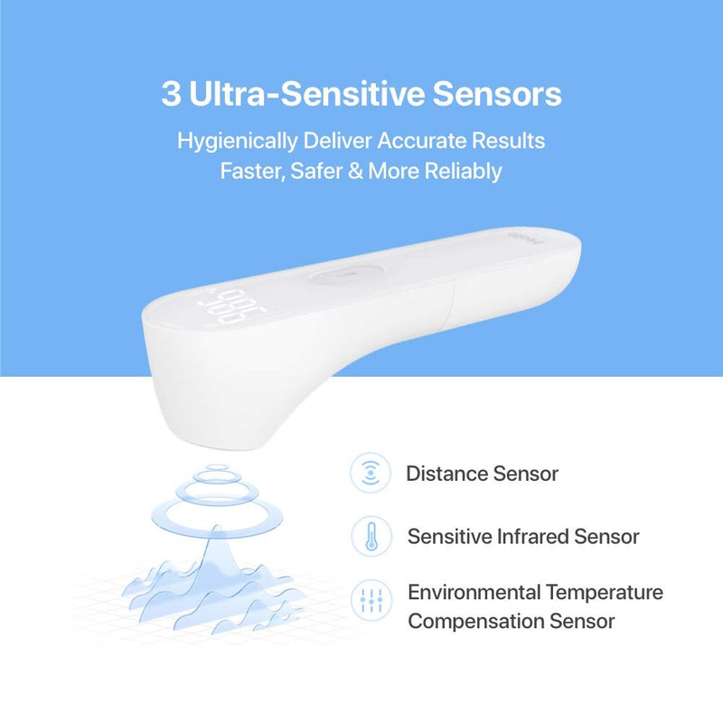 iHealth No-Touch Forehead Thermometer, Digital Infrared Thermometer for Adults and Kids, Touchless Baby Thermometer with 3 Ultra-Sensitive Sensors, Large LED Display and Gentle Vibration Alert (PT3) - NewNest Australia