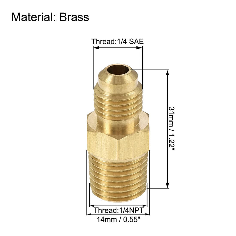 uxcell Brass Pipe fitting, 1/4 SAE Flare to 1/4NPT Male Thread, Tubing Adapter Hose Connector, for Air Conditioner Refrigeration, 2Pcs - NewNest Australia