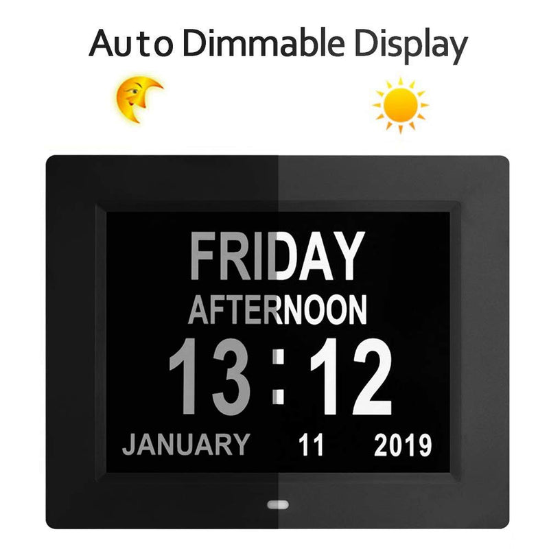 NewNest Australia - Digital Calendar Day Clocks Extra Large Non-Abbreviated Day&Month.Perfect for Seniors + Impaired Vision Dementia (Black,8-inch) Black 