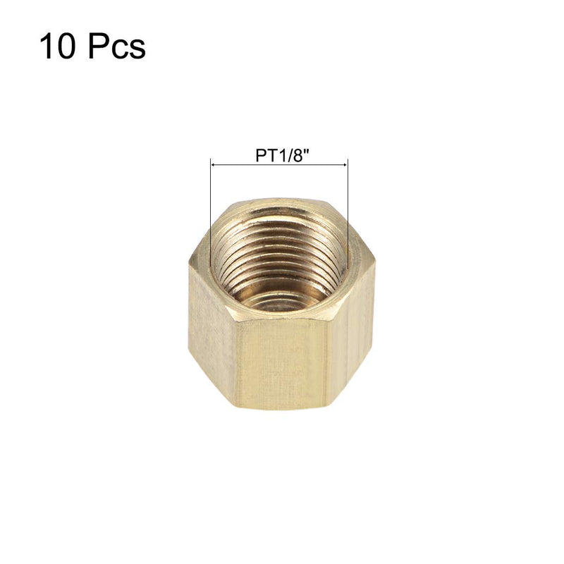 uxcell 1/8 Inch Brass Cap 10pcs PT1/8 Female Pipe Fitting Hex Compression Stop Valve Connector 11x11mm - NewNest Australia