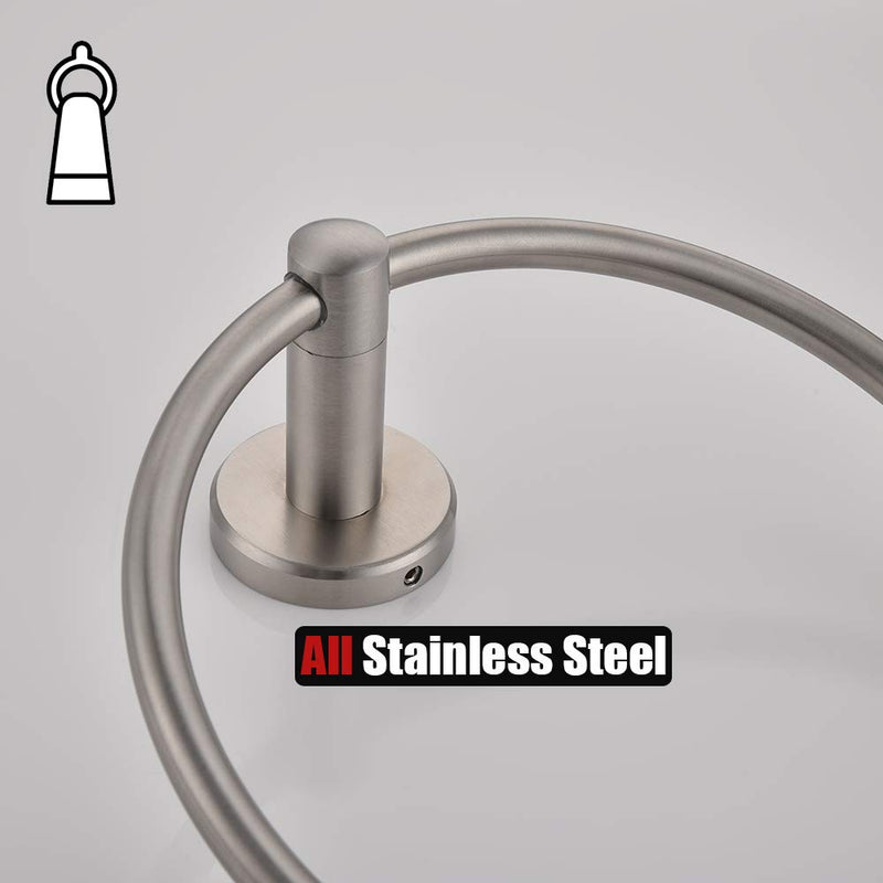JQK Towel Ring, 304 Stainless Steel Hand Towel Holder for Bathroom, Brushed Finished Wall Mount, TR130-BN - NewNest Australia