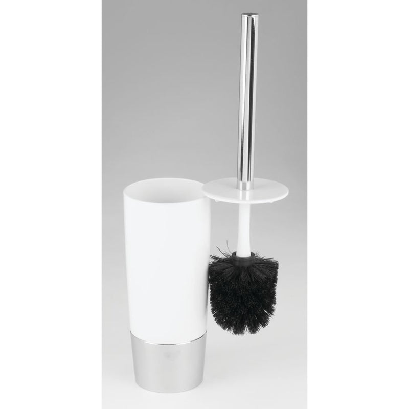 iDesign 99000 Duetto Plastic Toilet Bowl Brush and Holder, Slim Set for Bathroom Cleaning and Storage, 4" x 4" x 17.2", White and Chrome - NewNest Australia