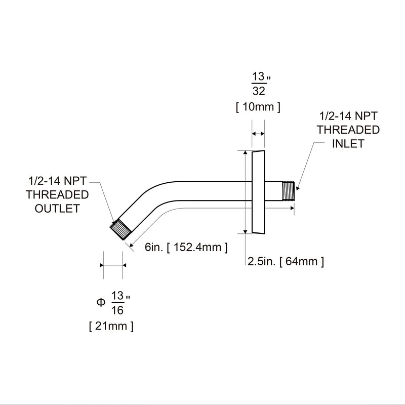 OFFO Shower Arm with Flange 6 Inches Wall Mount Replacement Angle Shower Head Arm Wall-Mounted For Fixed Shower Head & Handheld Showerhead Brushed 6 Inch - NewNest Australia