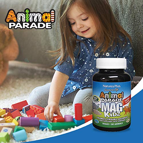 NaturesPlus Animal Parade Source of Life Sugar-Free MagKidz Children's Magnesium Supplement - Natural Cherry Flavor - 90 Chewable Tablets - Bone & Muscle Health Support - Gluten-Free - 45 Servings - NewNest Australia