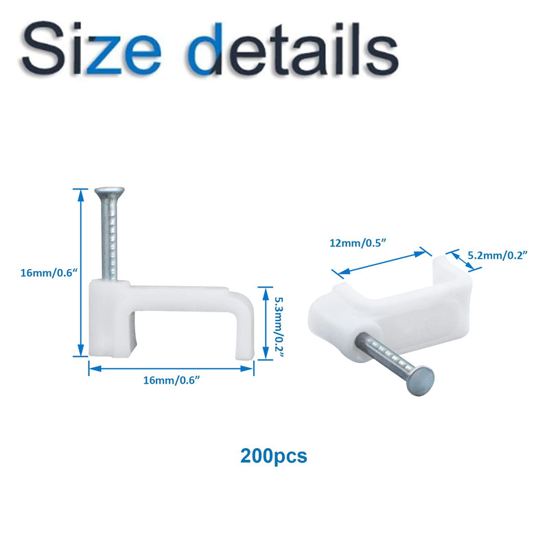 INCREWAY 200Pcs 12mm Flat Cable Wire Clips Cable Staples Cord Holder Wire Management, White - NewNest Australia