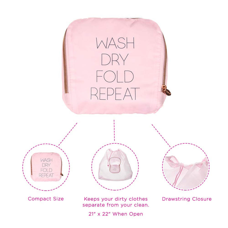 NewNest Australia - Miamica Travel Laundry Bag, Wash, Dry, Fold, Repeat Pink 