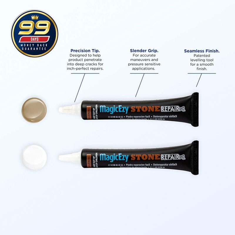 MagicEzy Stone RepairEzy (Beige/White) : Travertine and Stone Repair Kit | Fix Chipped, Cracked Tiles, Countertops Like an Expert - Filler Kit for Travertine, Granite, Marble, Stone Beige / White Kit - NewNest Australia