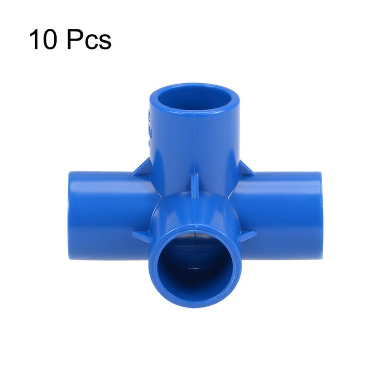 uxcell 4-Way Elbow PVC Pipe Fitting Furniture Grade 25mm Size Tee Corner Fittings Blue 10Pcs - NewNest Australia