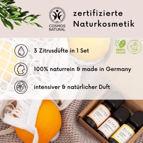 Elixr Essential Oil Set With Lemon Oil, Blood Orange Oil & Lavender Oil - 100% Natural Fragrance Oil Made From Gently Pressed Fruits & Lavender Flowers - Certified Natural Cosmetics From Germany (25 - NewNest Australia