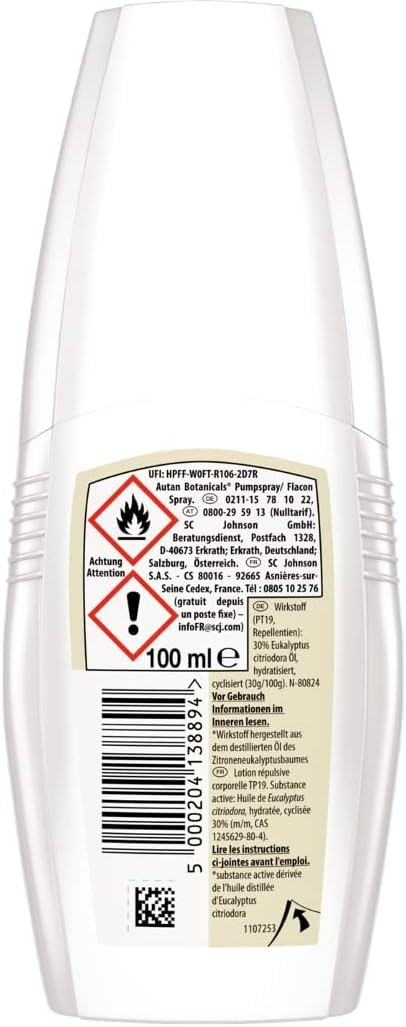 Autan Botanicals pump spray insect protection, natural active ingredient made from lemon eucalyptus oil, pack of 1 (1x 100 ml) - NewNest Australia