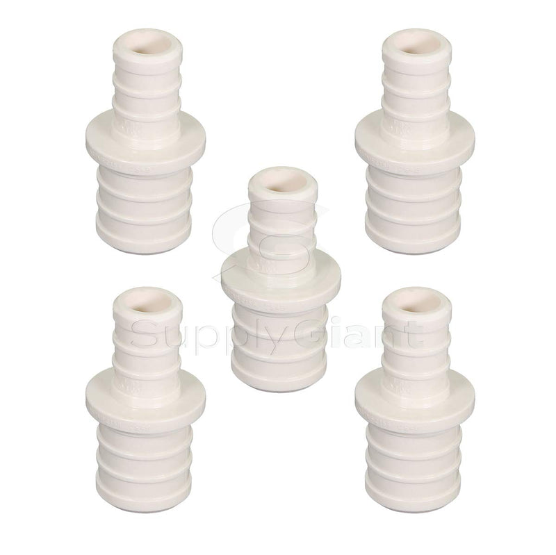 Supply Giant QQSD1012-5 Plastic PEX Poly Alloy Straight Coupling Barb Pipe Fitting, 1'' x 1/2'', White, 5 Pack - NewNest Australia