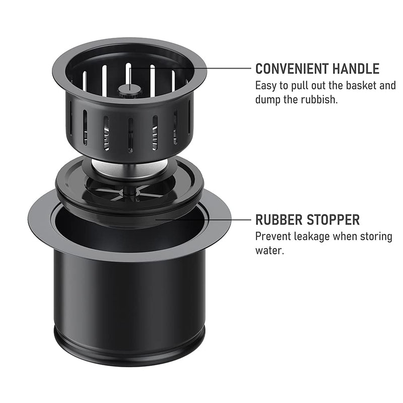 Kitchen Extended Sink Flange with Basket Strainer and Drain Stopper for Garbage Disposal Fit 3-1/2 Inch Standard Sink Drain Hole, Replacement for Deep Sink Flanges,Black Black flange basket strainer - NewNest Australia