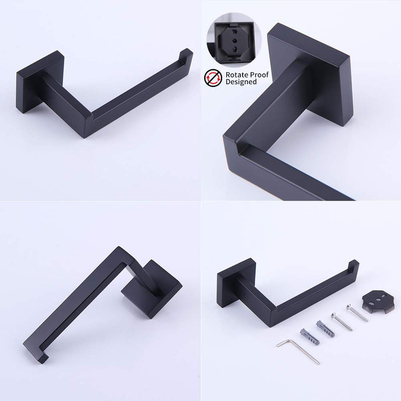 GERZWY Modern 3-Piece Bathroom Hardware Set SUS 304 Stainless Steel Toilet Paper Holder and 2X Towel Hook Wall Mounted Matte Black - NewNest Australia