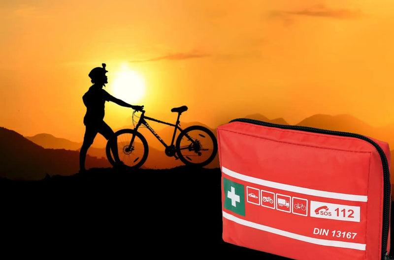 Notlok Safety Work Motorcycle First Aid Kit, Travel, Bicycle Camping - Small And Compact, Din 13167, Red, With High Visibility Vest En Iso 20471:2013, In Practical Case With Belt Loop - NewNest Australia