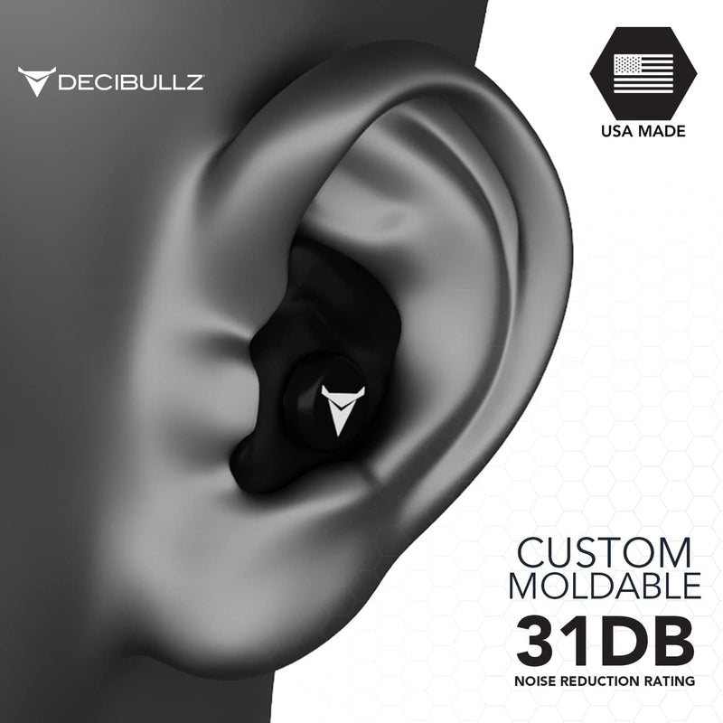 Decibullz - Custom Molded Earplugs, 31dB Highest NRR, Comfortable Hearing Protection for Shooting, Travel, Work and Concerts Black - NewNest Australia