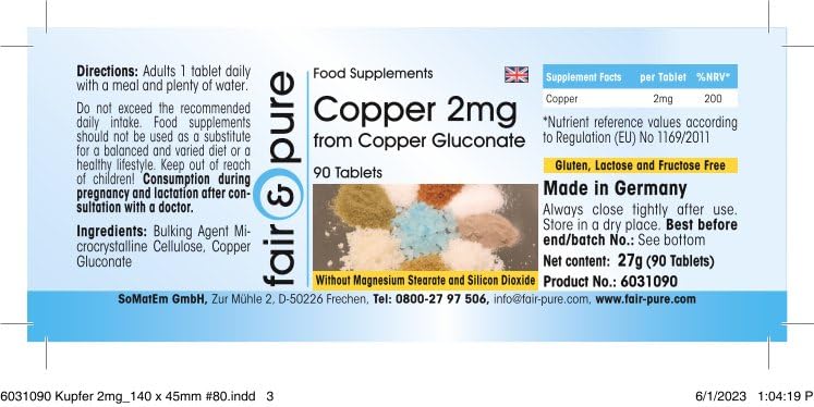 Fair & Pure® - copper tablets 2mg - copper gluconate - vegan - without magnesium stearate - 90 tablets - NewNest Australia