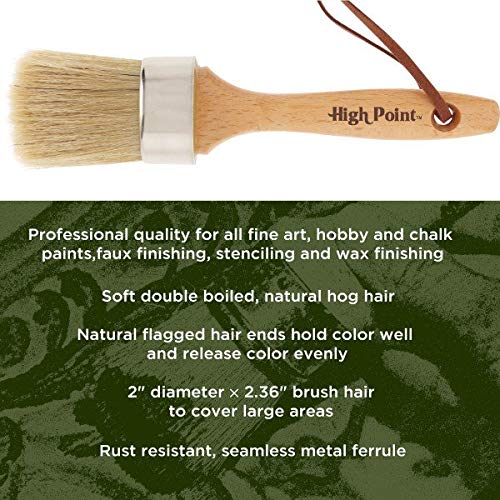 Large 2-in-1 Round Chalk & Wax Finishing Brush All Natural Hog Bristles Ergonomic Handle Stencil & Pouncer Paintbrush for DIY Furniture, Hobby Paint, Faux & Wax Finishing, Stenciling [2" x 2.36"] Single Pack - NewNest Australia