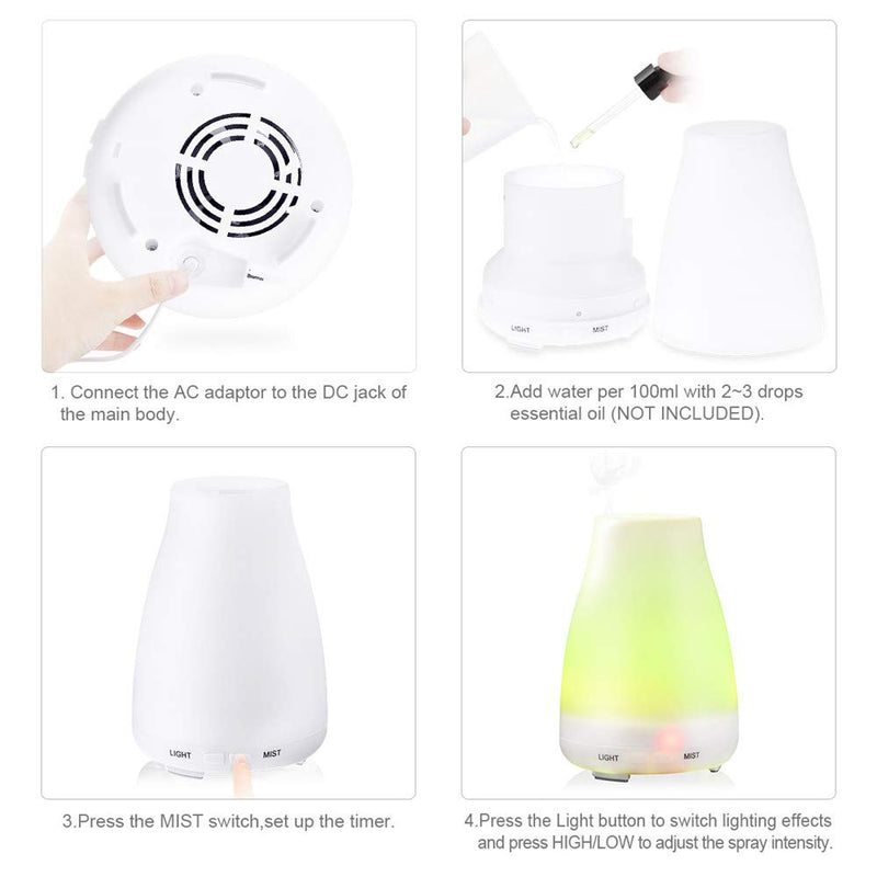 100ML Essential Oil Diffuser, Ultrasonic Cool Mist Aromatherapy Scented Oil Diffusers Humidifier, Waterless Auto-Off and 7 LED Light Colors for Bedroom, Yoga, SPA, Baby - NewNest Australia