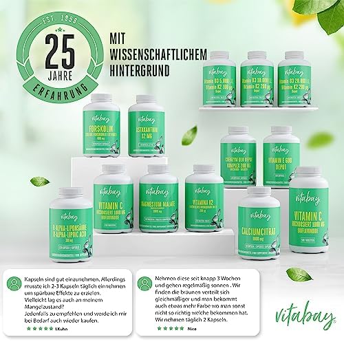 Vitabay Beta Carotene Depot tanning capsules - 360 VEGAN SOFTGELS (set of 2) with 25,000 IU - precursor of vitamin A, high-dose tanning capsules, carrot juice, carotene, 180 pieces (pack of 2) - NewNest Australia