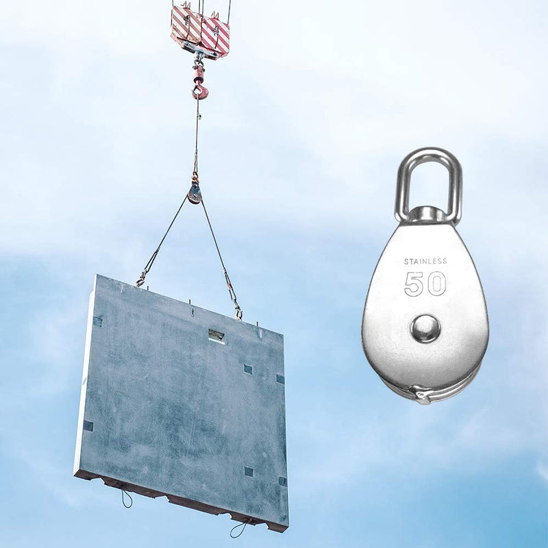 LordHardware M50 Single Pulley Snatch Block 304 Stainless Steel Lifting Crane Swivel Hook, 3/8" Rope x 2" Sheave - NewNest Australia