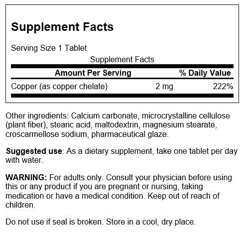 Swanson Copper Antioxidant Immune System Red Blood Cell Support Mineral Supplement (Copper chelate) 2 mg 300 Tabs 1 - NewNest Australia