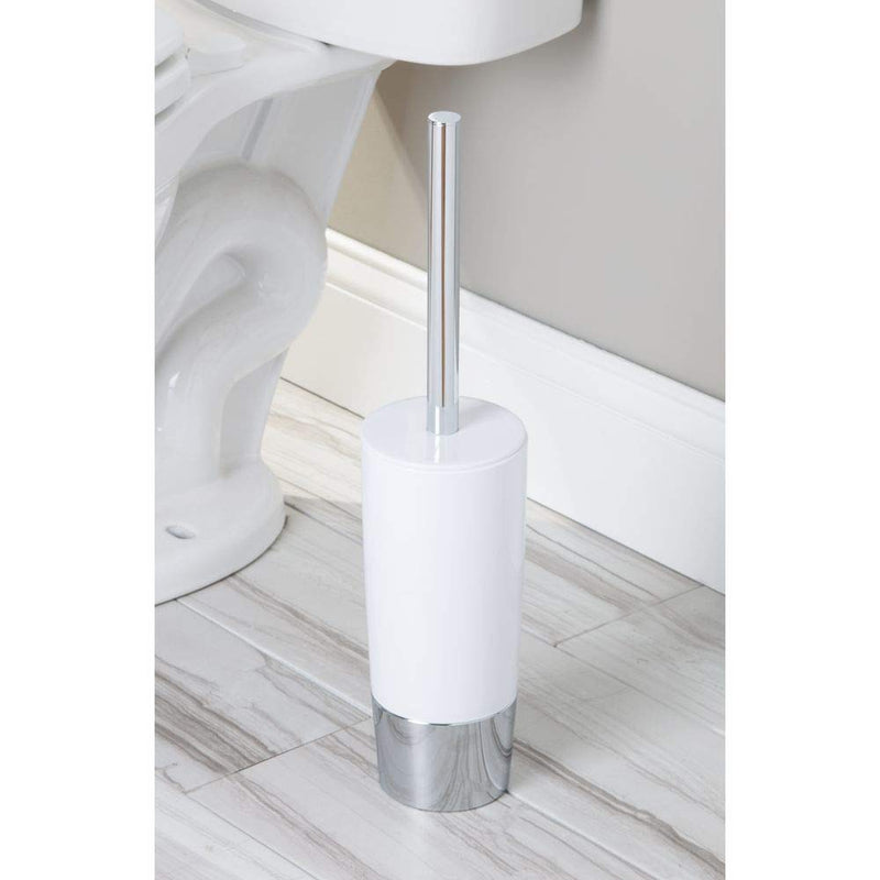 iDesign 99000 Duetto Plastic Toilet Bowl Brush and Holder, Slim Set for Bathroom Cleaning and Storage, 4" x 4" x 17.2", White and Chrome - NewNest Australia