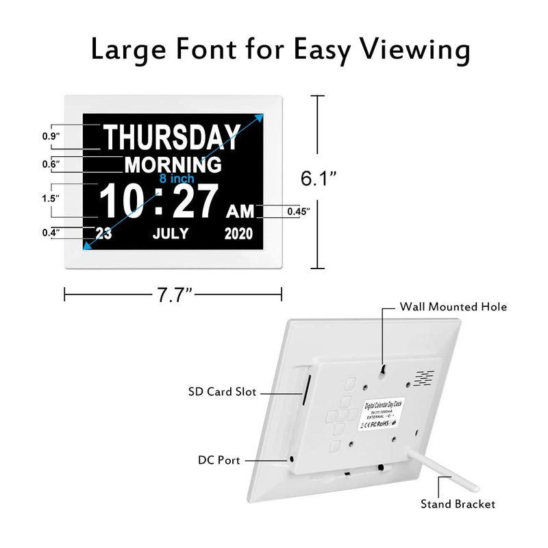 NewNest Australia - 【Newest Version】 Digital Day Clocks 8 Alarms Auto-Dimming Extra Large Day and Date Calendar Dementia Clocks for Seniors Elderly Vision Impaired Memory Loss 
