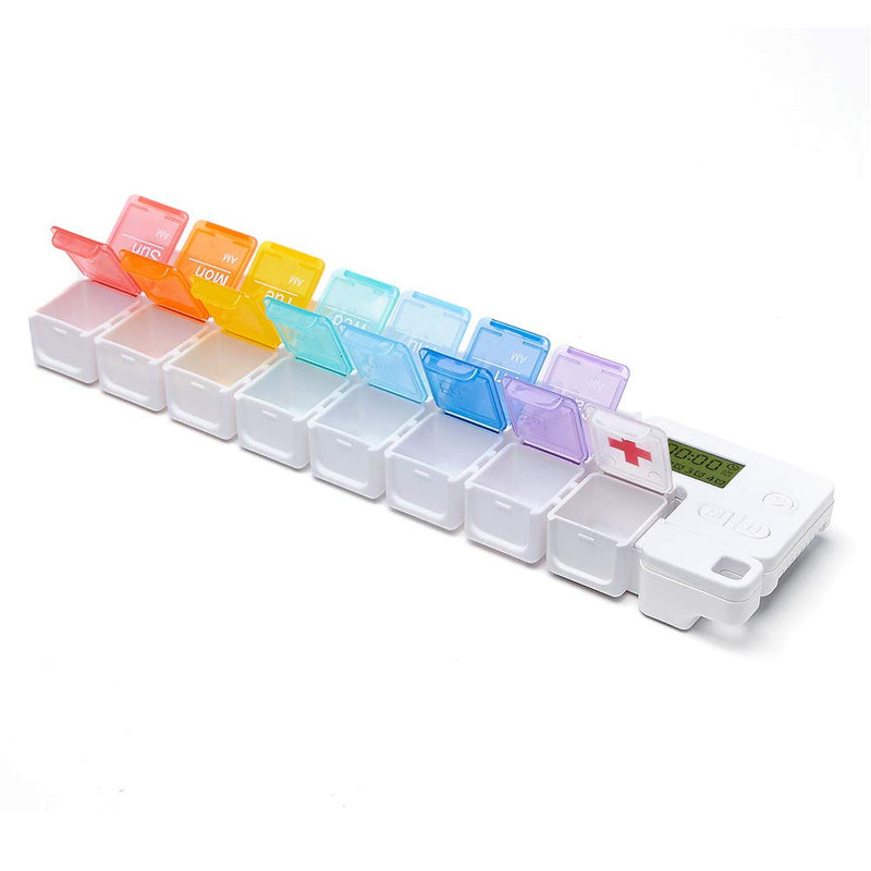 Portable Pill Box with Smart Reminder Alarm, 14 Grids Intelligent Electronic Digital Timer AM and PM Medicine Dispenser, Weakly Pill Organiser for Outdoor Travel Work - NewNest Australia