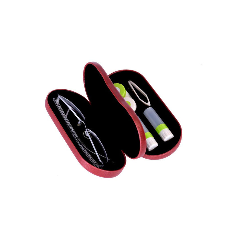 Glasses case and contact lens case 2-in-1 double-sided with mirror portable for home and travel red - NewNest Australia