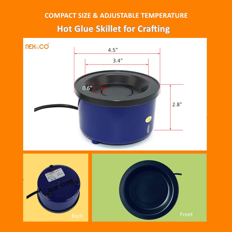 NEX&CO Glue Skillet for Crafting, Electric Hot Melt Adjustable Temperature Control Glue Pot for Glue Sticks Pellets Beads, 225-400 F, 4-1/4" Diameter, For Floral, Crafts, Batik, Wreath, Hair Extension - NewNest Australia