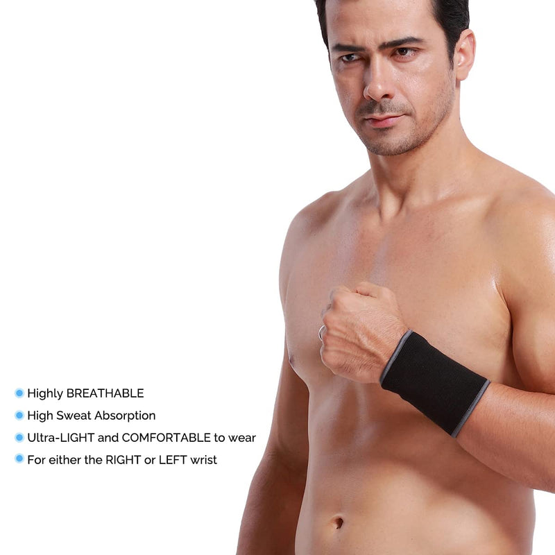 Neotech Care Wrist Band Support Sleeve - Elastic & Breathable Knitted Fabric Compression Brace - for Tennis, Gym, Sport, Tendonitis - Black Colour (Size M, 1 Unit) - NewNest Australia