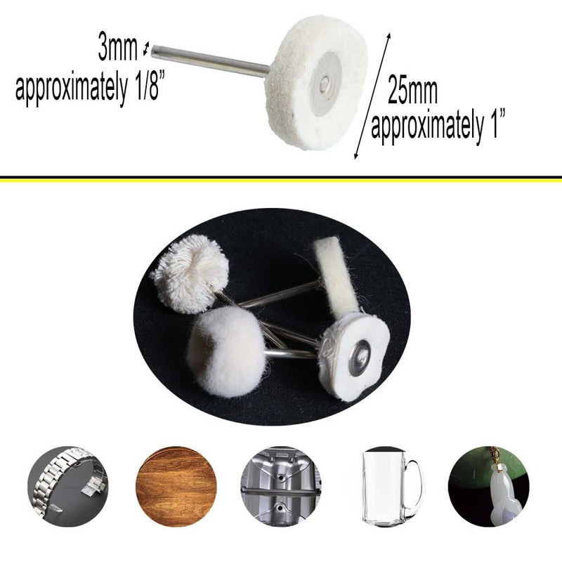 1Inch Polishing Buffing Wheel Set,Wool Felt Cotton Mounted 3mm Shank for Rotary Tool Accessories,Mini Brush Polishing Kit for Watch and Jewelry 50 Pieces - NewNest Australia