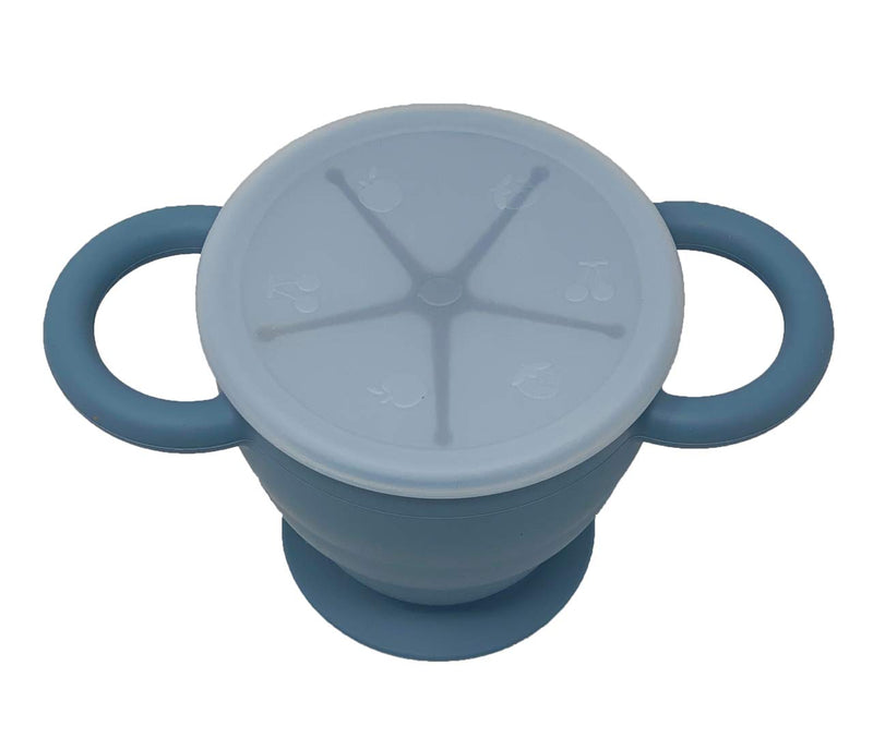 BraveJusticeKidsCo | Snack Attack II Snack Cup | Collapsible Silicone Snack Container | Toddler and Baby Snack Catcher Lid (Blue Steel) Blue Steel - NewNest Australia