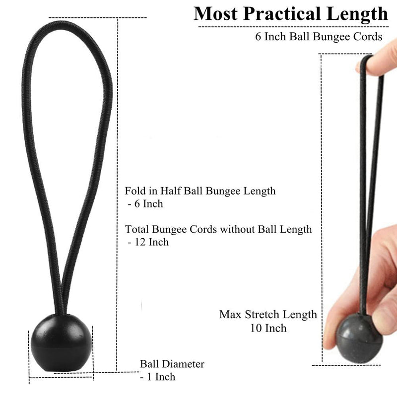 25 Pack 6 Inch Ball Bungee Cords, Heavy Duty Outdoor Natural Latex Tarp Straps with Balls, Tie-Down Bungee Ball Cord to Secure Tarp,Goal Net,Extension Cords,Projector Screen,Boat Canopy, Hoses,Tents - NewNest Australia