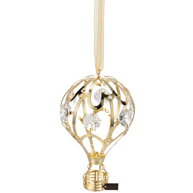 NewNest Australia - Matashi 24K Gold Plated Crystal Studded Gold Hot Air Balloon Hanging Ornament Clear 